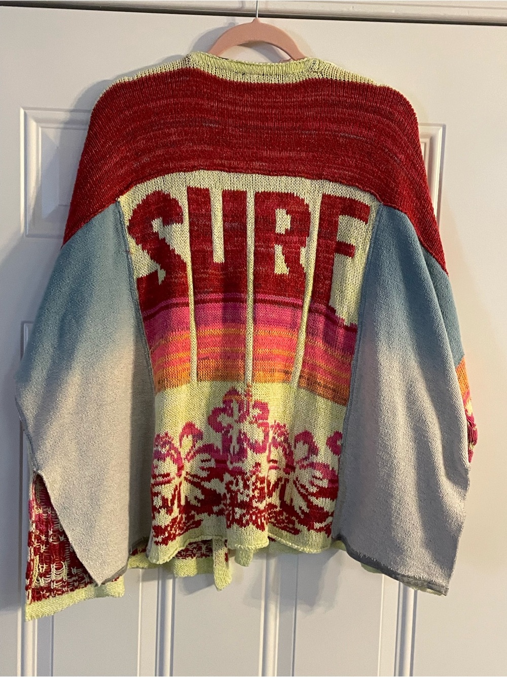Free People Pink Red Orange Floral Open Knit Cardigan - Picture 2 of 3